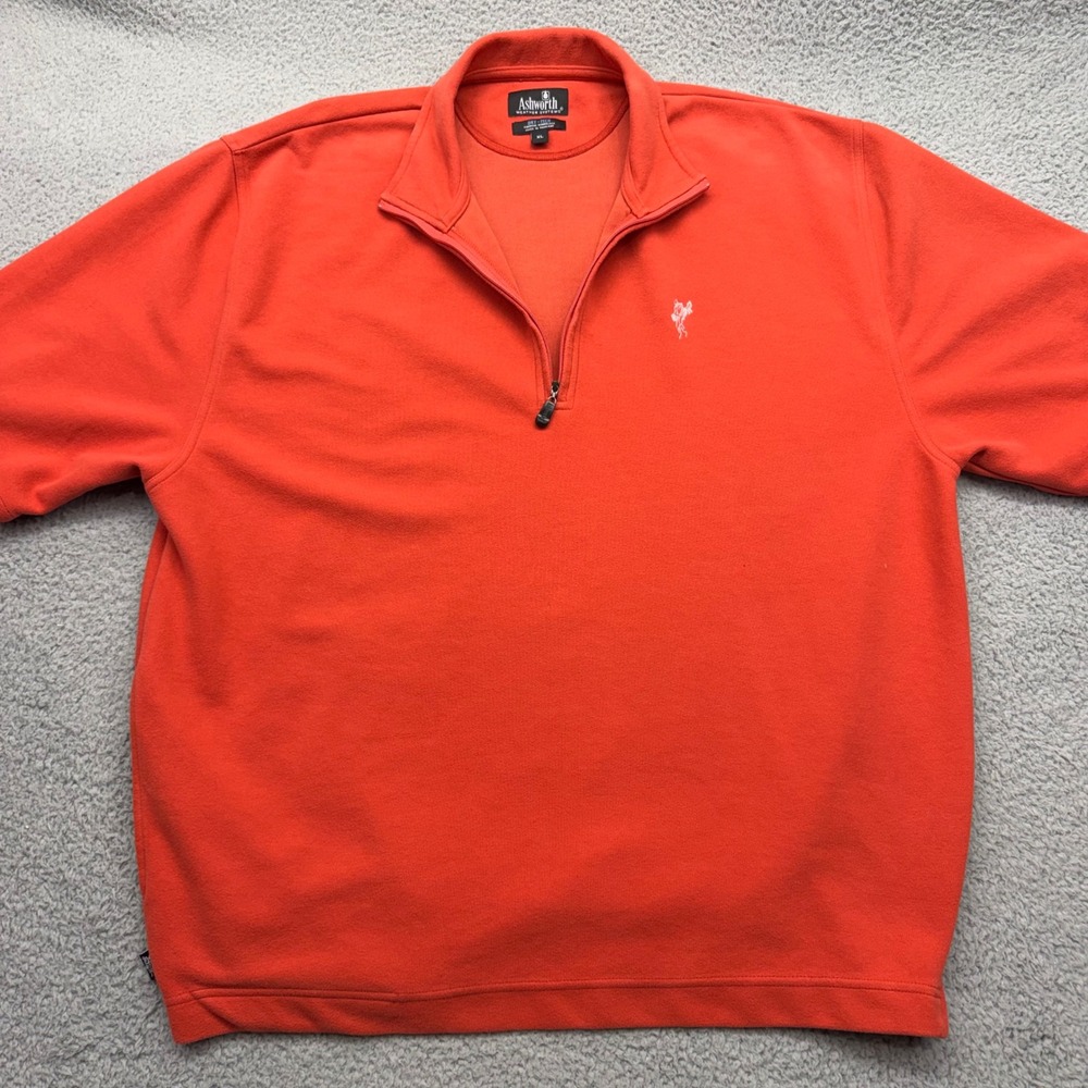 Ashworth AM 5594 Mens XL Orange 1/4 Zip SS Thermal Windblock Top Golf Wind Shirt